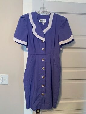 Danny & Nicole Vintage Lavender Midi Dress with White Trim